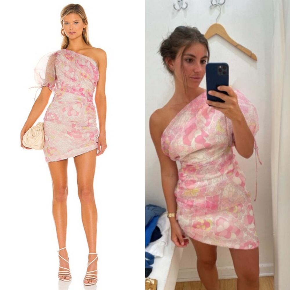 Amanda Uprichard One-Shoulder Mini Dress in Pink and White Floral